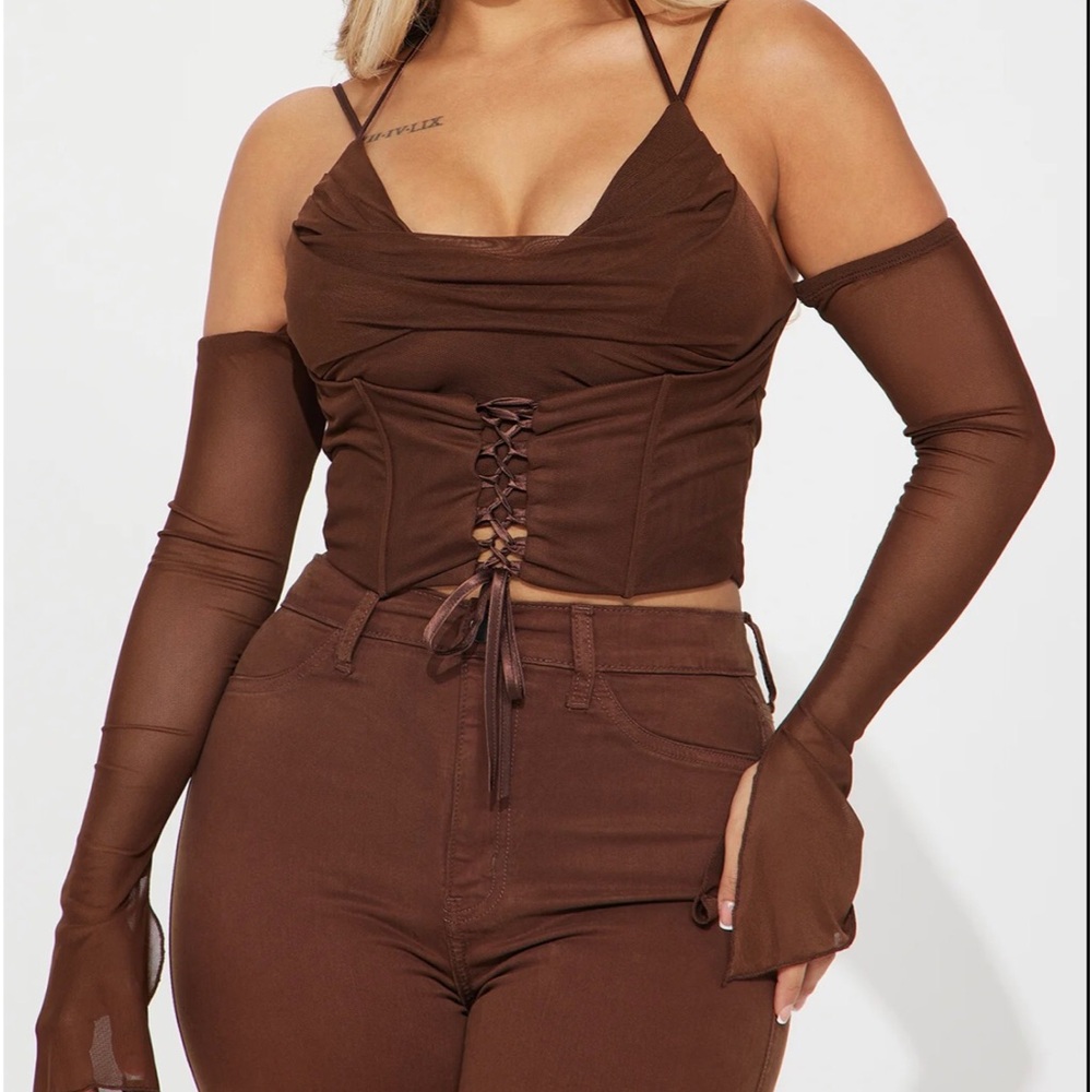 Fashion Nova, mesh corset, chocolate, small